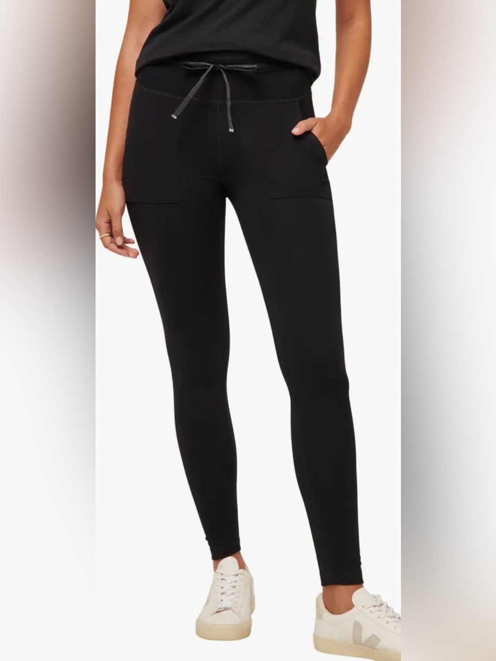 TravisMathew Friday Ponte Pocket Leggings Black High Rise Drawstring NWOT Large